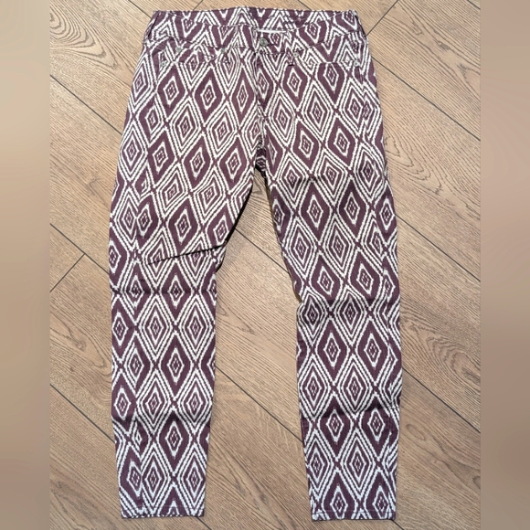 7 FOR ALL MANKIND Cropped Gwenevere JEANS Womens 27 Plum IKAT Print Ankle Skinny - Picture 1 of 12
